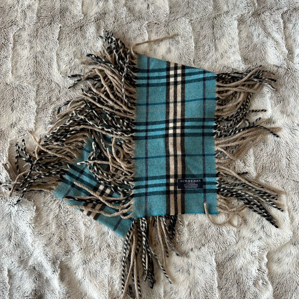 Burberry Blue and Tan Plaid Scarf